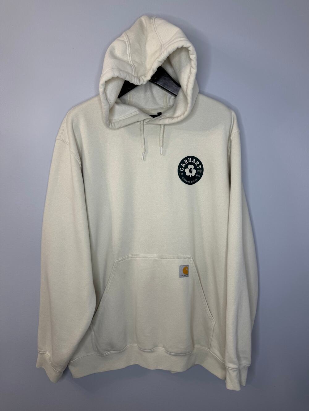 Carhartt Irish Shamrock St. Patricks Day Hoodie Sweatshirt Cream Mens XL